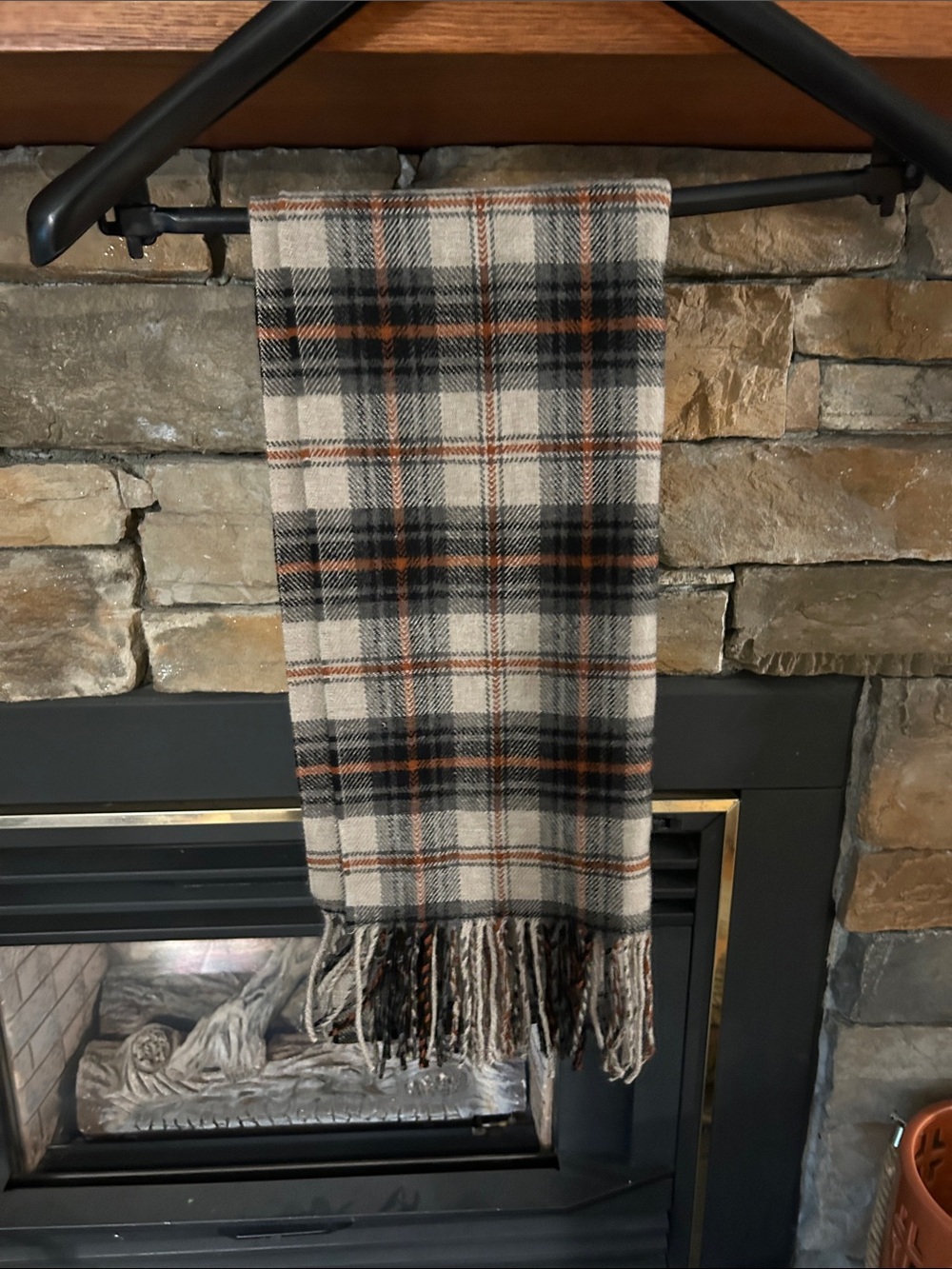 Plaid Fringe scarf - Cream, Black & Brown